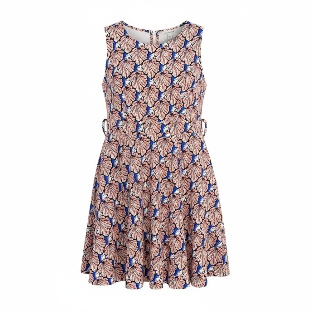 ISA Womens Y2K Sleeveless Fit and Flare Leaf Print Summer Dress Blue Pink 1X